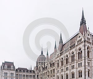 Beautiful old building of the Hungarian Parliament in neo-Gothic style