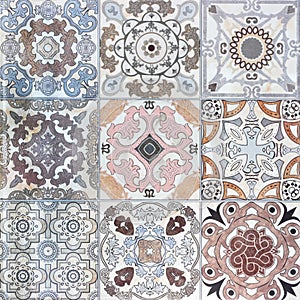 Beautiful old ceramic tile wall patterns in the park