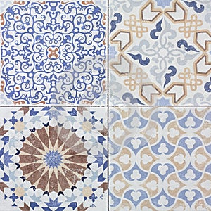 Beautiful old ceramic tile wall patterns in the park public.