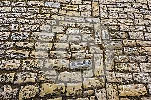 Beautiful old cobblestones - detail view and background, street in Berat Old Town, Albania