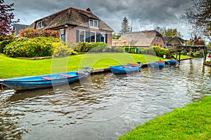 Beautiful old dutch village with traditional houses, Giethoorn, Netherlands, Europe