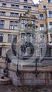 Beautiful old fountain in Germany at historical center of Hannover, Germany