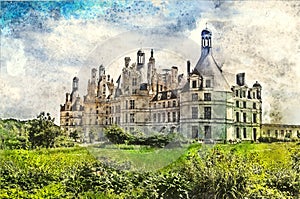 Beautiful old french castle Chambord. Loire valley. France.