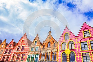 Beautiful old houses Bruges historic center street Belgium