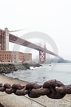 Beautiful old link chain fence at the Golden Gate Bridge in San Francisco