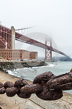 Beautiful old link chain fence at the Golden Gate Bridge in San Francisco