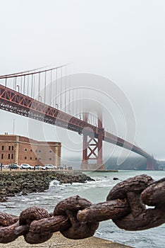 Beautiful old link chain fence at the Golden Gate Bridge in San Francisco