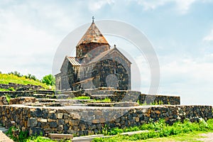 beautiful old monastery Sevanavank on the shores of Lake Sevan
