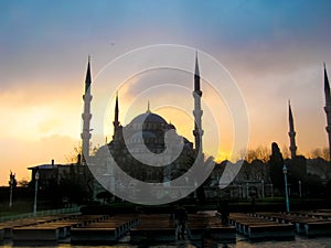 Beautiful old mosque at istambul on sunset