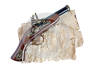 Beautiful old musket or pistol and paper