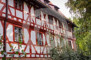 Beautiful old red and white house from Nuremberg, Bavaria, Germany