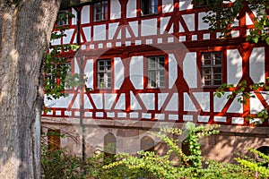 Beautiful old red and white house from Nuremberg, Bavaria, Germany