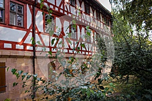 Beautiful old red and white house from Nuremberg, Bavaria, Germany