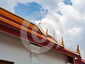 Beautiful old roof designed by Thai people,Temple name is Wat Arun Ratchawararam Woramahaviharn at Bangkok Thailand