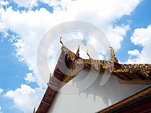 Beautiful old roof designed by Thai people,Temple name is Wat Arun Ratchawararam Woramahaviharn at Bangkok Thailand