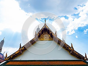 Beautiful old roof designed by Thai people,Temple name is Wat Arun Ratchawararam Woramahaviharn at Bangkok Thailand
