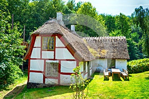 Beautiful old rustic thatched roof house. Denmark. Architecture