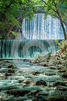 Beautiful double waterfall near Trikala in Greece photo