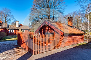 Beautiful old timber houses in Wadkoping historical quarter of Orebro, Sweden