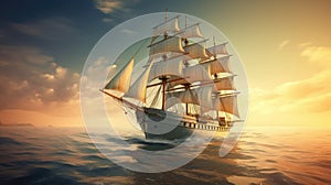 Beautiful Old-Time Sailing Ship - Panoramic Motion Blur Image