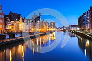 Beautiful old town of Gdansk with historic Crane at Motlawa river, Poland