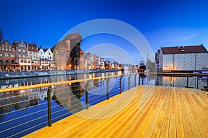 Beautiful old town of Gdansk with historic Crane at Motlawa river, Poland