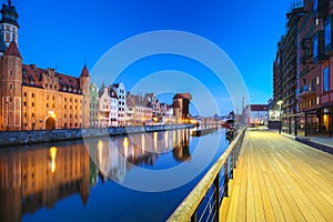 Beautiful old town of Gdansk with historic Crane at Motlawa river, Poland