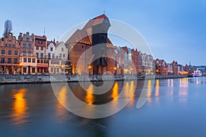 Beautiful old town of Gdansk with historic Crane at Motlawa river, Poland