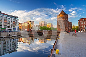 Beautiful old town of Gdansk reflected in Motlawa river