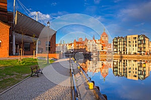 Beautiful old town of Gdansk reflected in Motlawa river