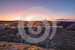 The beautiful old town of Matera and the canyon of the Gravina