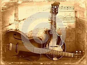 Beautiful Old Vintage Guitar and Mandolin sepia