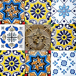 Beautiful old wall ceramic tiles patterns handcraft from thailand public.