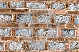 Beautiful old wall made of different bricks.