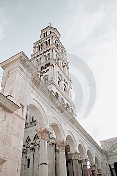 Beautiful old white church in Croatia. View from the top