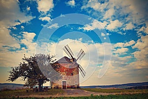 Beautiful old windmill in autumn time. Landscape photo with architecture at sunset golden hour. Kunkovice - Czech Republic - Eur