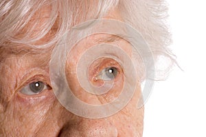 Beautiful old woman isolated on white background