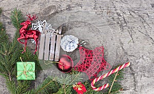 Beautiful old wooden background with christamas decorations