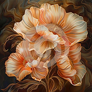 Beautiful Orange and Beige Elegant Flowers Painting