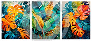 Beautiful orange and blue tropical plants watercolor painting.