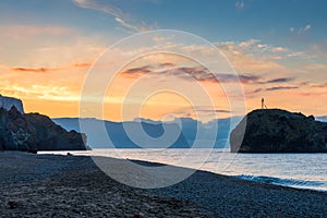 Beautiful orange dawn, sea landscape beach