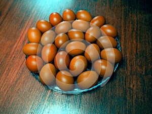 Beautiful orange Easter eggs on the table