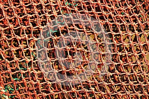 Beautiful orange fishing nets, background, Ireland.