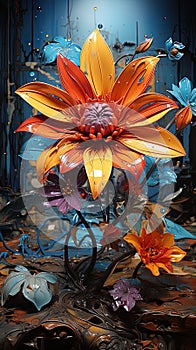 Beautiful orange flower painted with oil paints in realistic 3D