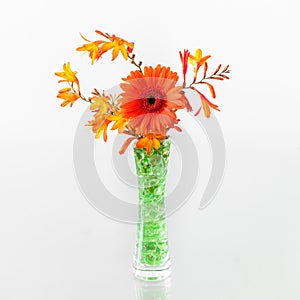 A Beautiful Orange Gerbera Flower in a Decorative Vase.