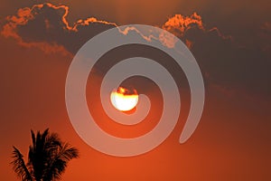 Beautiful orange red sunset sky with clouds for background