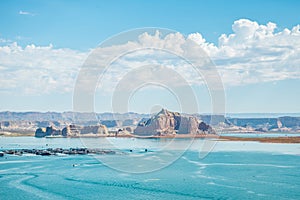 Beautiful orange rock formation at Lake Powell and Glen Canyon Dam in the Glen Canyon National Recreation Area Desert of Arizona