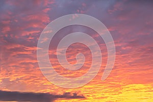 Beautiful orange sky with clouds at sunset, sky remplacement nature background