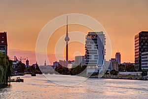 Beautiful orange sky at sunset over Berlin