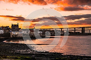 Beautiful Orange Sunset over a Seaside Town in Scotland